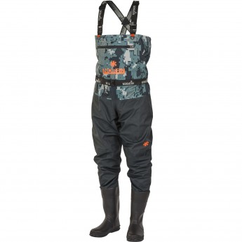Полукомбинезон забродный NORFIN PILOT CAMO BOOTFOOT р.41-S с сапогами резина
